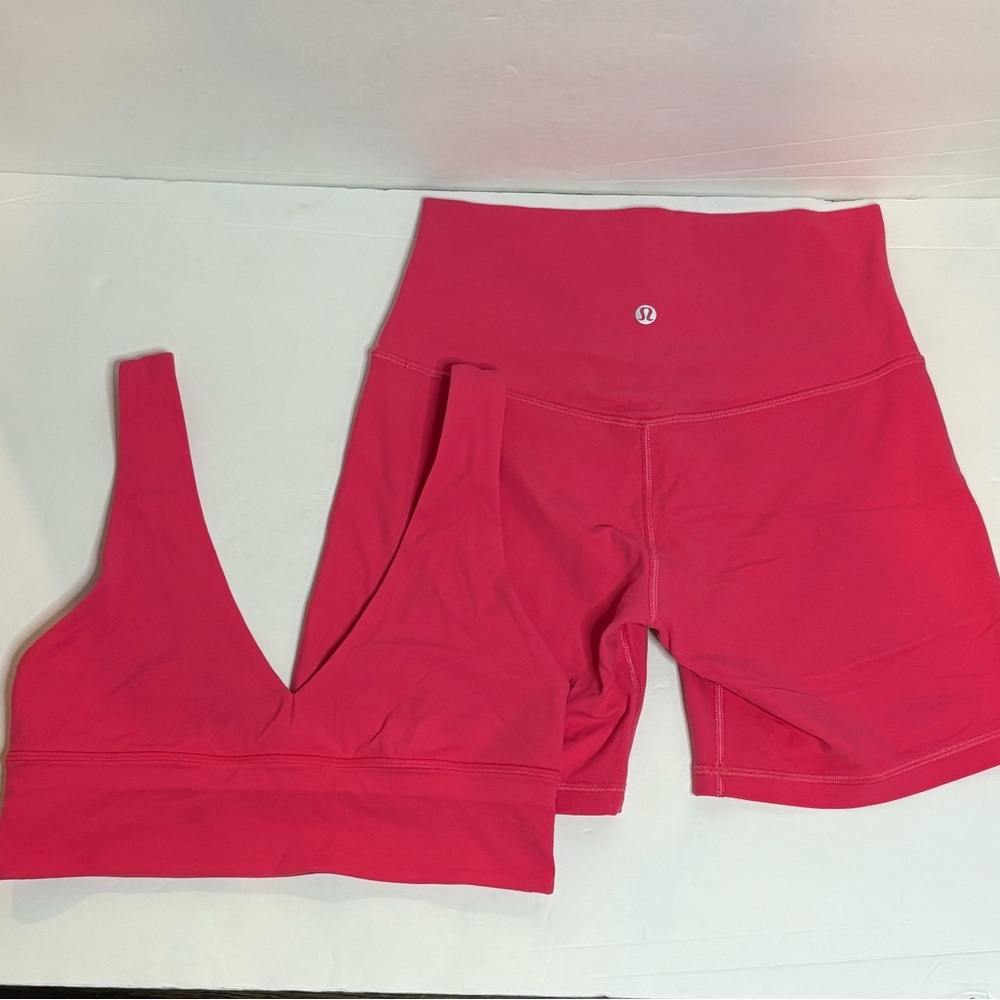 Lululemon Align Pink V-neck Sports Bra Top High Rise Shorts 6" Inseam Set 6